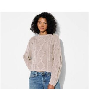 Wild Fable Crewneck Cotton Cable Pullover Sweater, Gray, XS